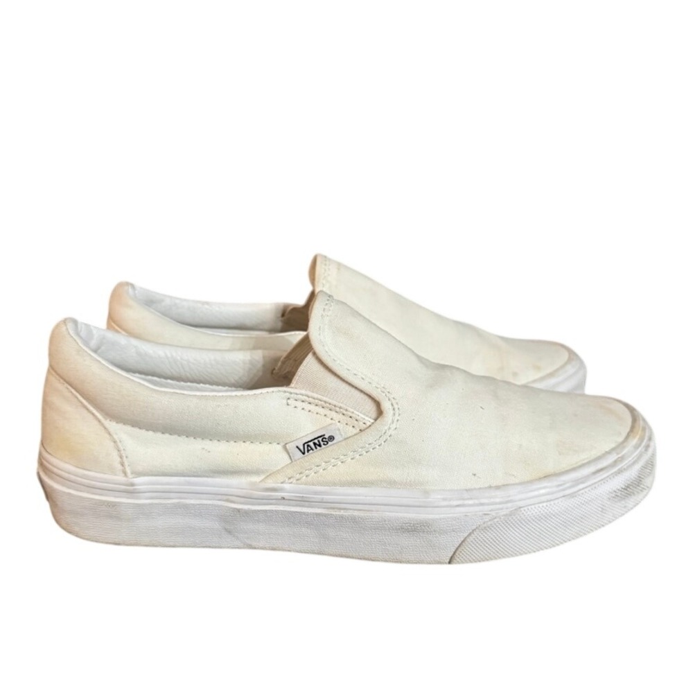 Vans Classic Slip-On Sneakers All White Canvas Low Top Shoes Mens 7 Womens 8.5